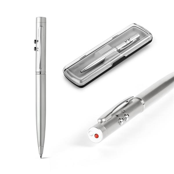 EBRE. Esferográfica em metal com ponteira laser, LED e escrita em azul - 91821