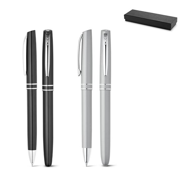 HALEY. Conjunto de roller e esferográfica em alumínio com escrita em azul - 91899