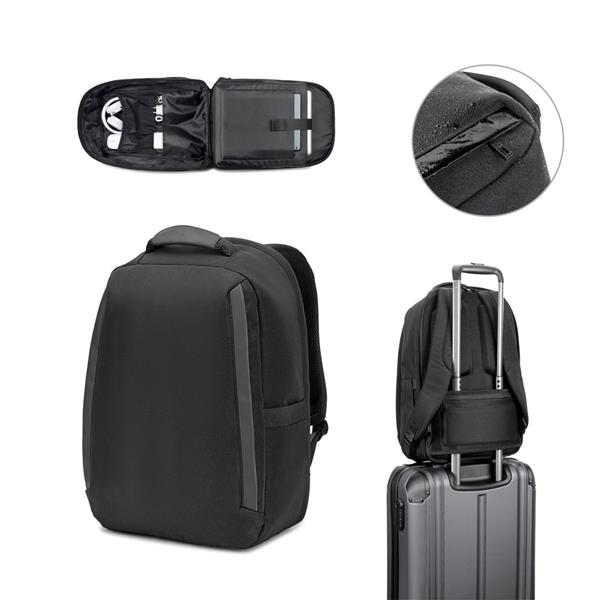 YANGON BPACK. Mochila antirroubo, em poliéster reciclado 600D twill, resistente à água, e bolso para notebook 17""3" 20