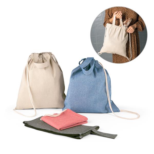 RISSANI. Sacola tipo mochila em 70% algodão reciclado e 30% poliéster reciclado (140g/m²) sem tingimento - 92936